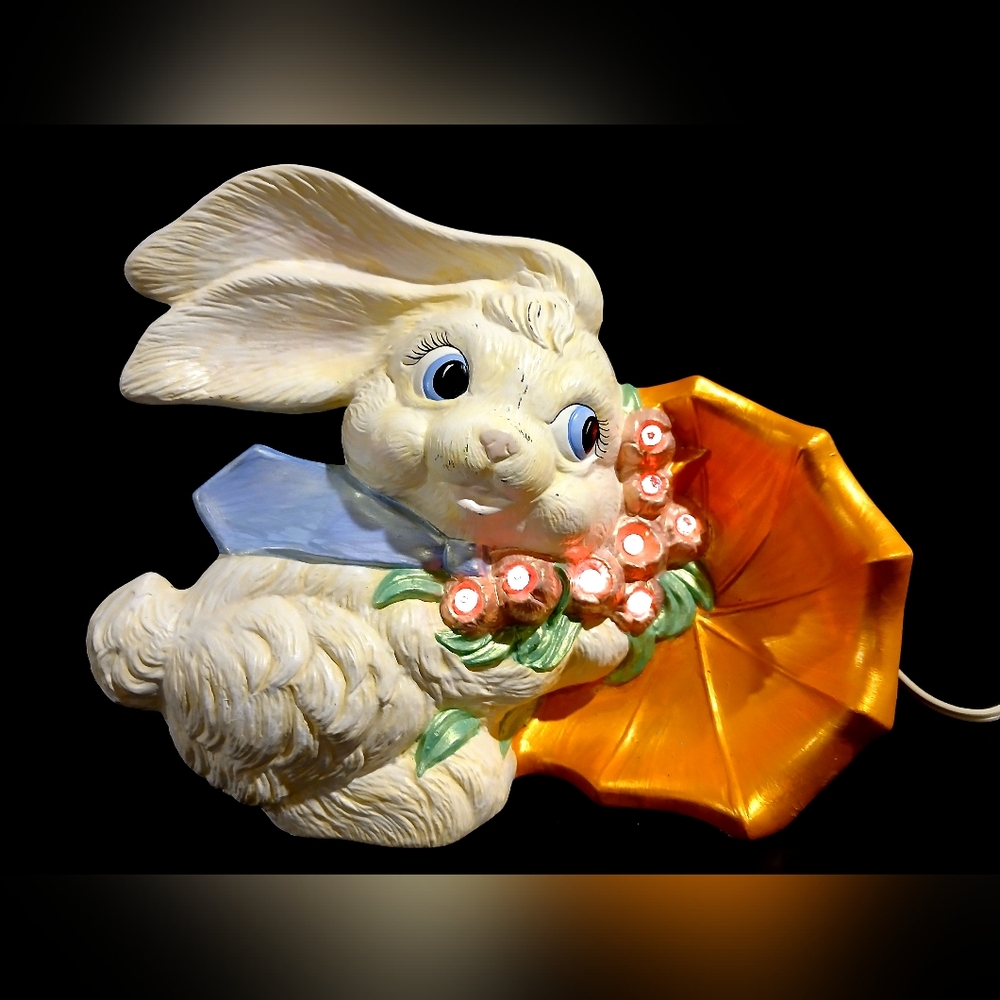 Charming Vintage Ceramic Light Up Bunny Accent